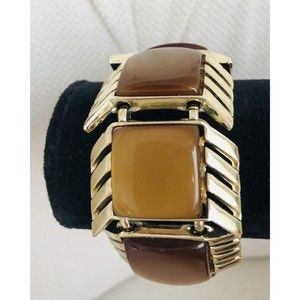 Vintage Charel ~Signed Brown Caramel Moonstone Thermoset Bracelet